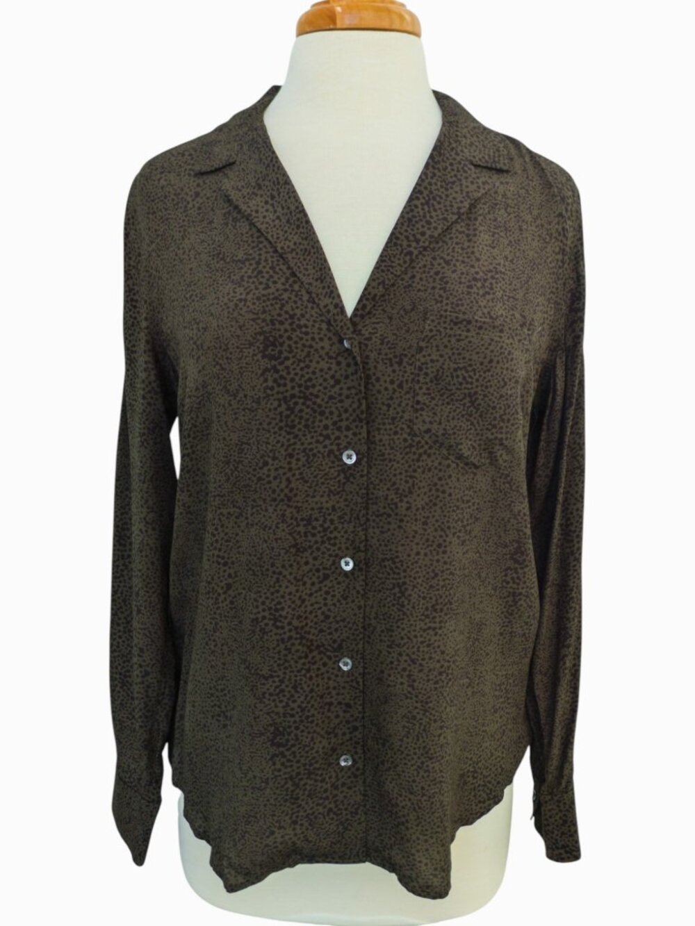 Rails Rebel Silk Shirt Sz M, Olive Speckle Print, NWT